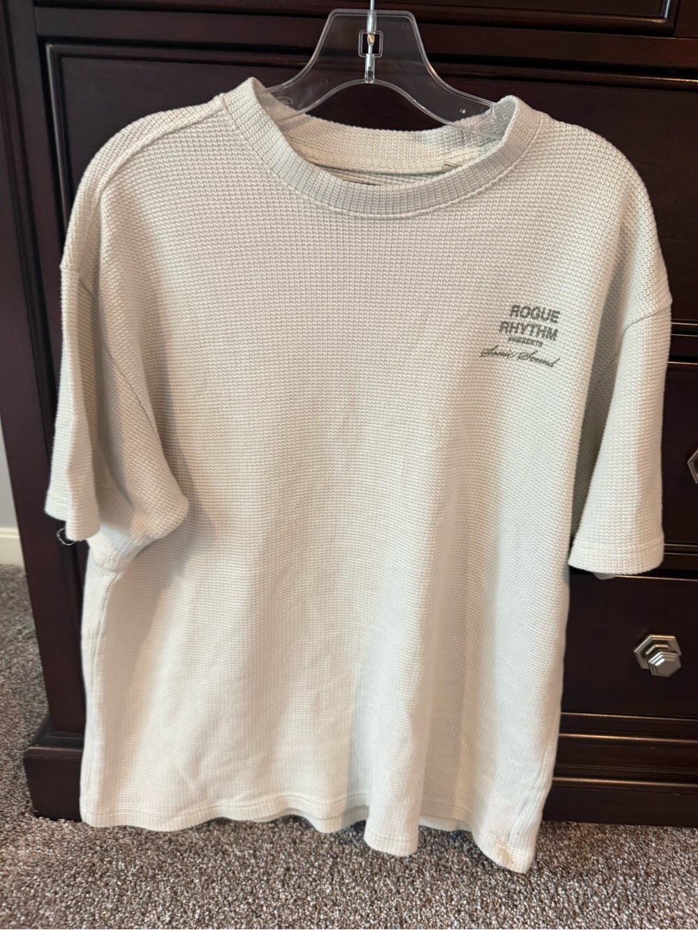 PacSun Men's Short Sleeve Waffle Tee in Light Cream - Picture 1 of 5